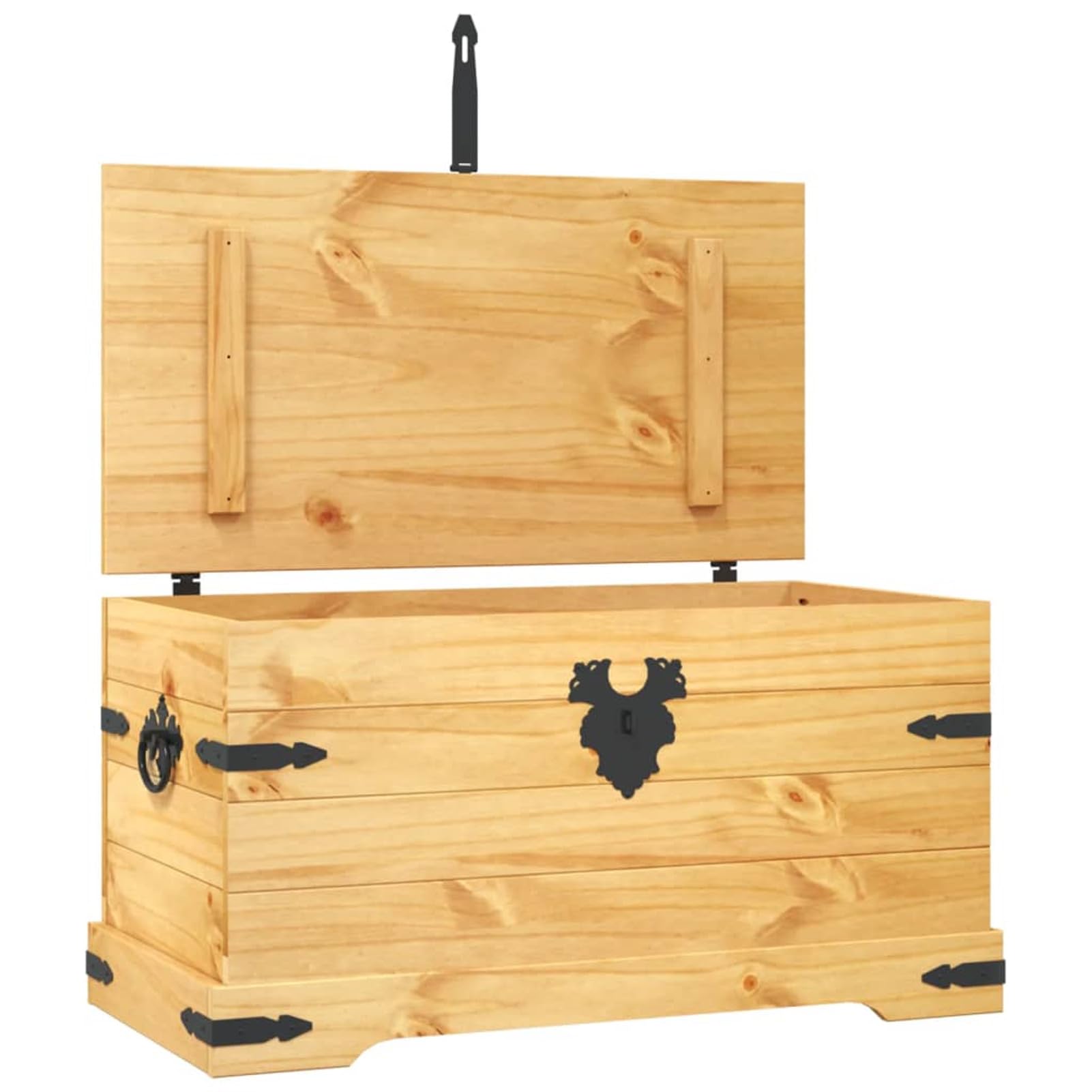 Elegante baúl de almacenamiento de madera de pino de 91 x 49,5 x 47 cm, diseño Corona Ran para interiores, elegante, decoración del hogar, solución de almacenamiento multifuncional para cualquier