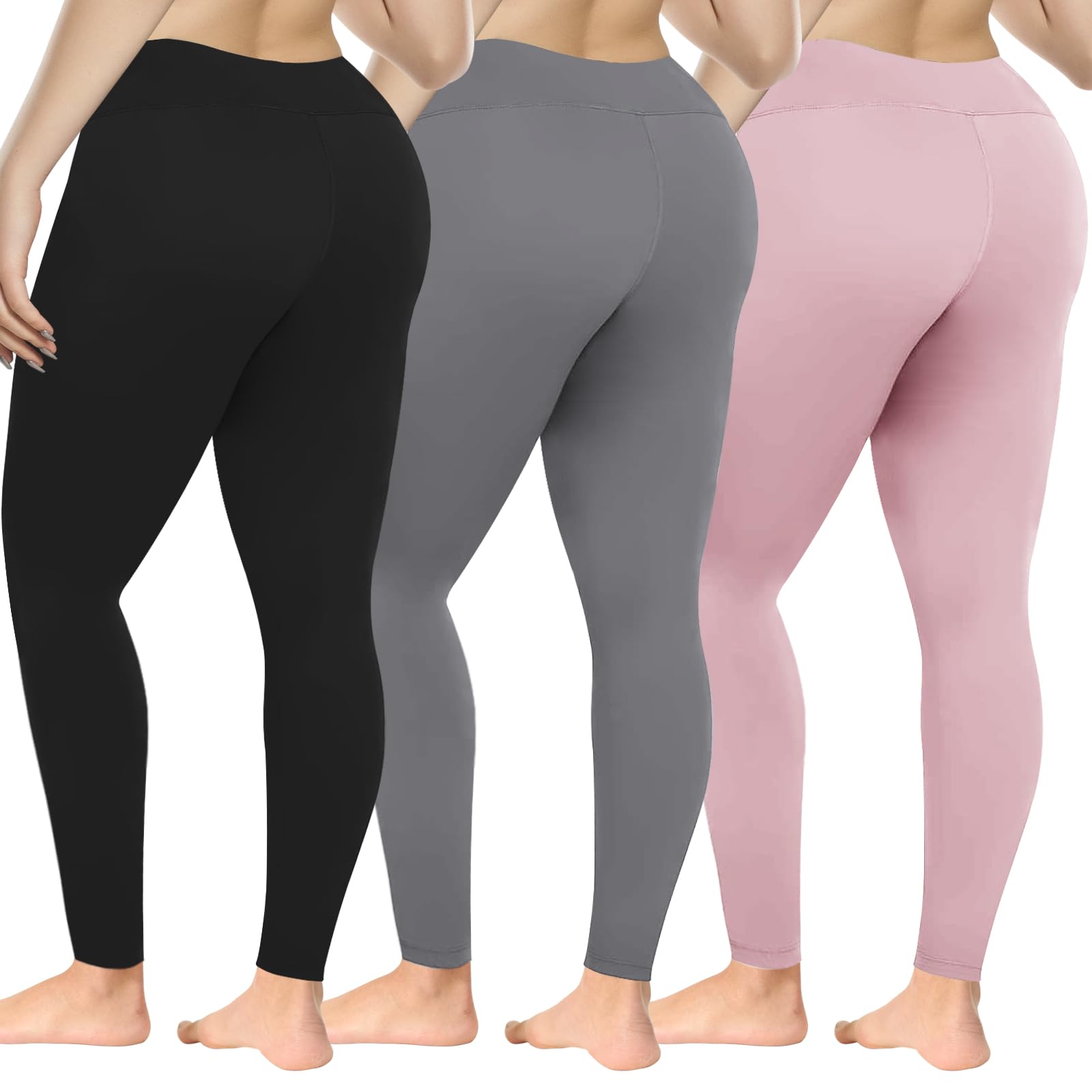 CUXFLS 3 Pack Plus Size Leggings for Women, Yoga Pants High Waisted Tummy Control for Workout Gym Running - XL
