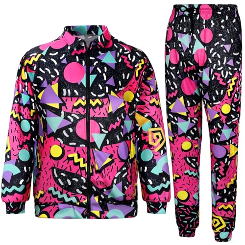 Image of Arssm Retro 80s 90s Outfit Sets for Men Vintage Jacket and Joggers Sweatpants 80s Tracksuit Streetwear