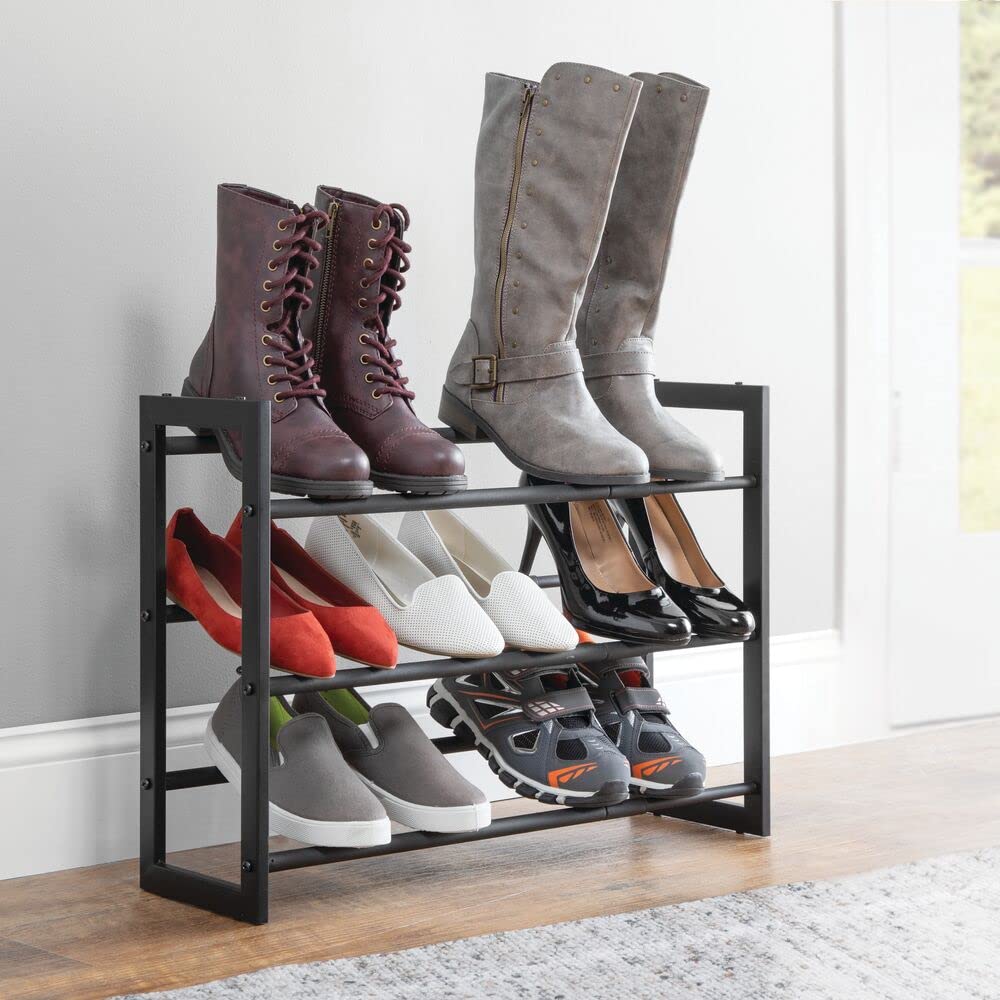 Estante organizador de almacenamiento de zapatos y botas de metal ajustable y expandible de 3 niveles, ahorro de espacio, almacenamiento vertical en ángulo, armario, entrada, vestíbulo, 3