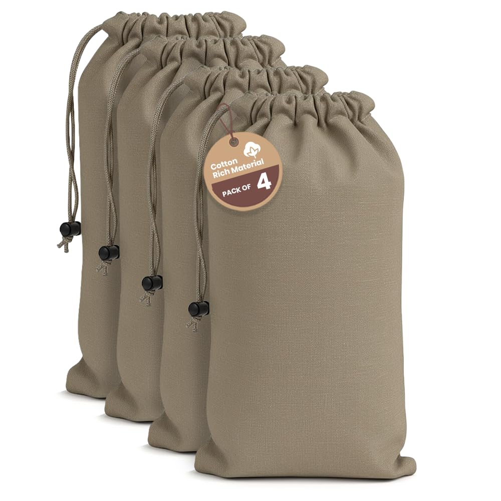 LFH Cotton Rich Shoe Storage Bags with Drawstring, Dustproof Breathable Reusable Organizer, Perfect For Travel, Dorm, Hotel, College, Gym, Easy to Carry, Machine Washable 8"x17" (Pack of 4) - Chambray