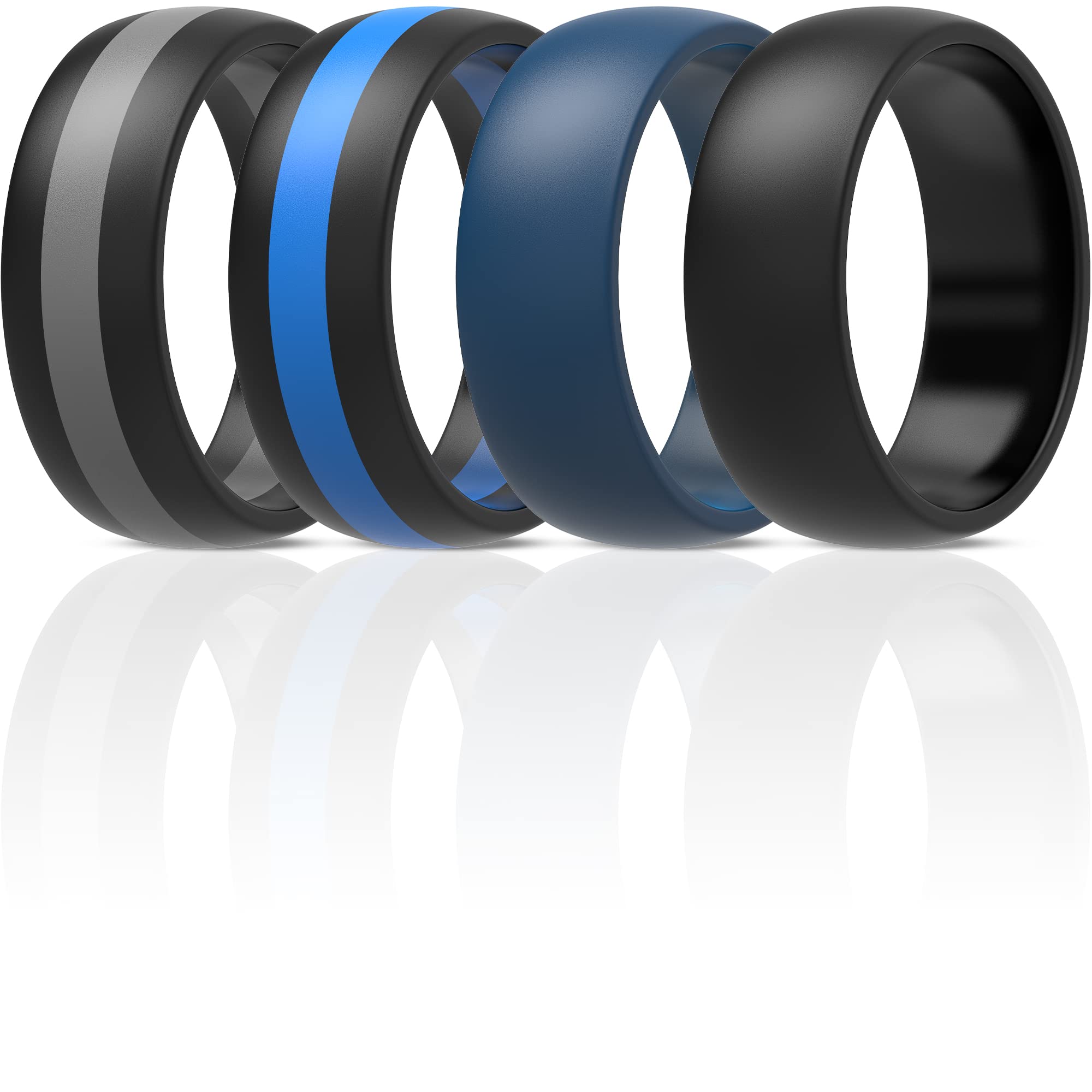 ThunderFit Mens Silicone Rings Wedding Bands, Classic & Striped Style 8.7 mm Wide 2.5mm Thick - 1/4/7 Variety Multipack