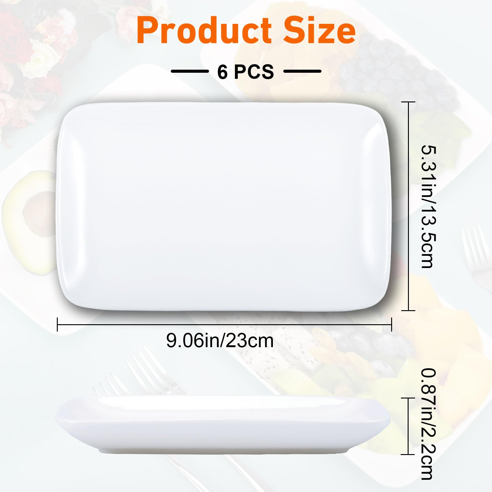 Platos rectangulares blancos de 9 pulgadas, platos rectangulares de cerámica, platos de postre de porcelana, platos rectangulares para aperitivos, platos de ensalada, platos de cena para