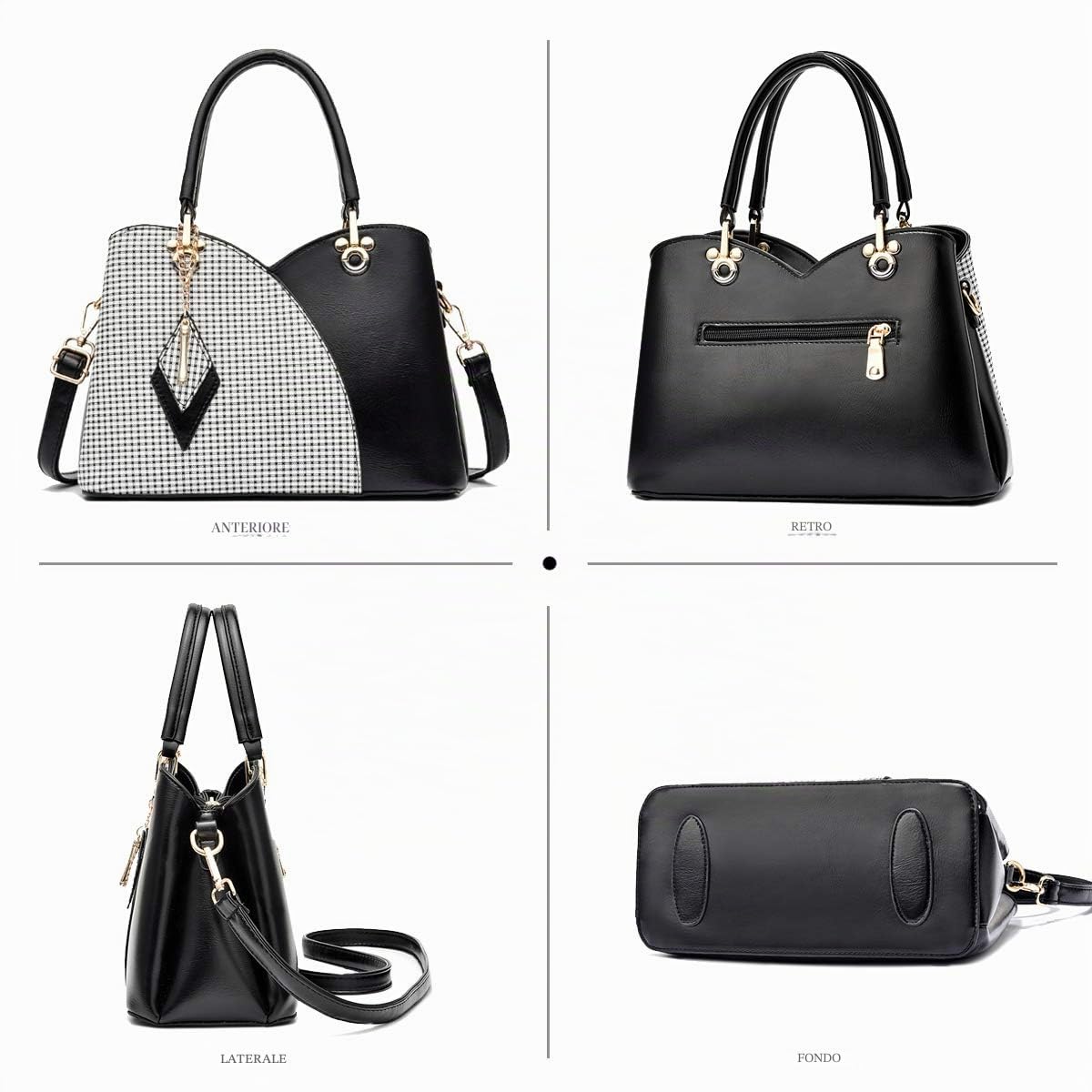 NICOLE & DORIS Borsa da Donna Elegante e alla Moda Borsa a Mano Borsa a Tracolla di Grande Capacità Borsa con Manico Superiore Borsa a Quadri