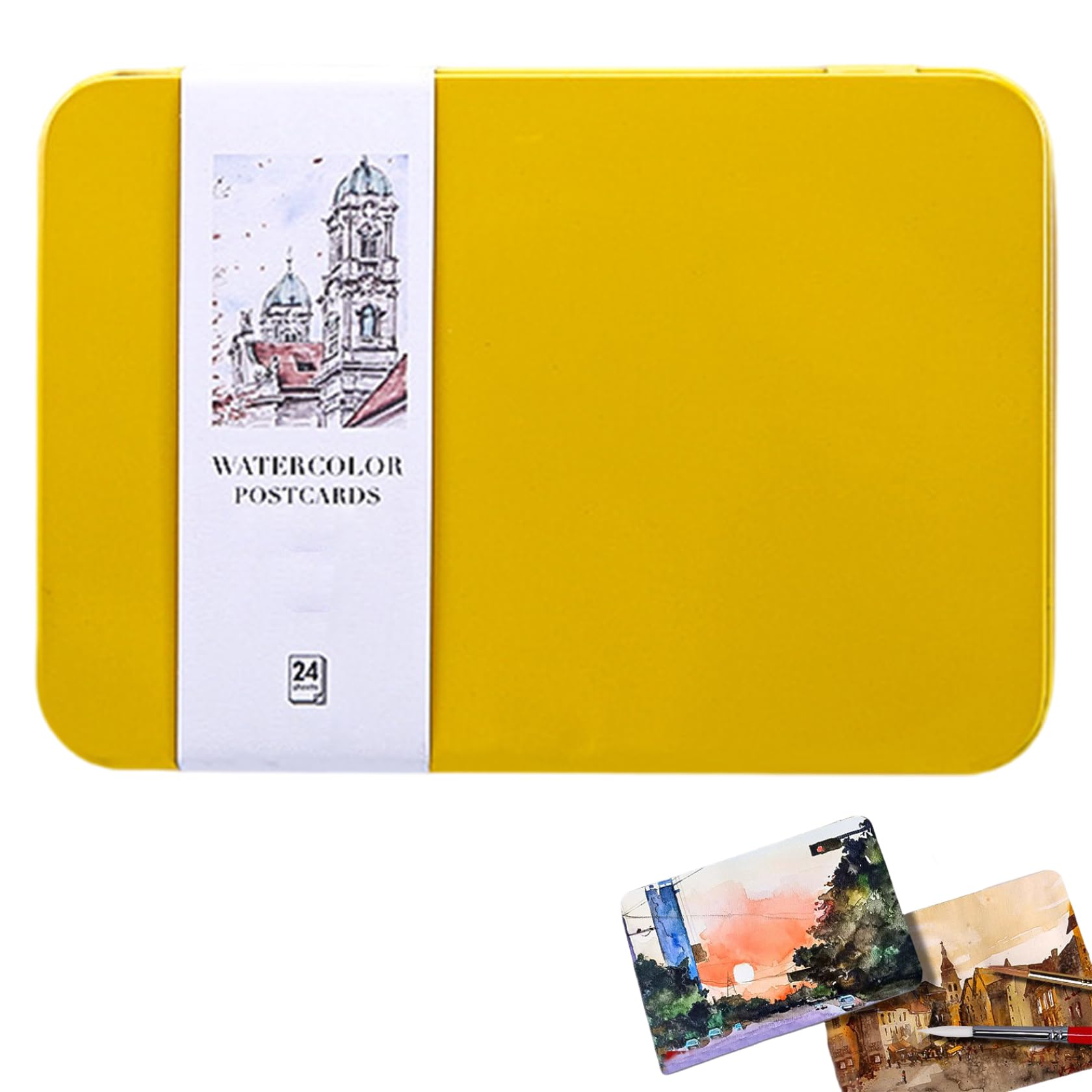 24 Sheets Watercolor Postcards Blank 4 X 6 Cotton Watercolor Cards in Tin 140lb/300gsm Postcards for Painting, Greeting Cards, DIY Art Projects, Light Yellow in Tin