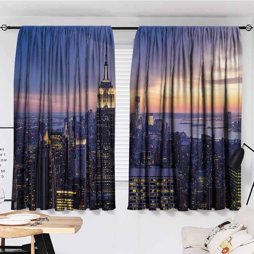 Thermal Insulated Tie Up Curtain, Wide Tap, New York City Skyline with Skyscrapers at Sunset Night Famous American Town Image, Great for Living Rooms and Bedrooms, 72"x72", Blue Orange
