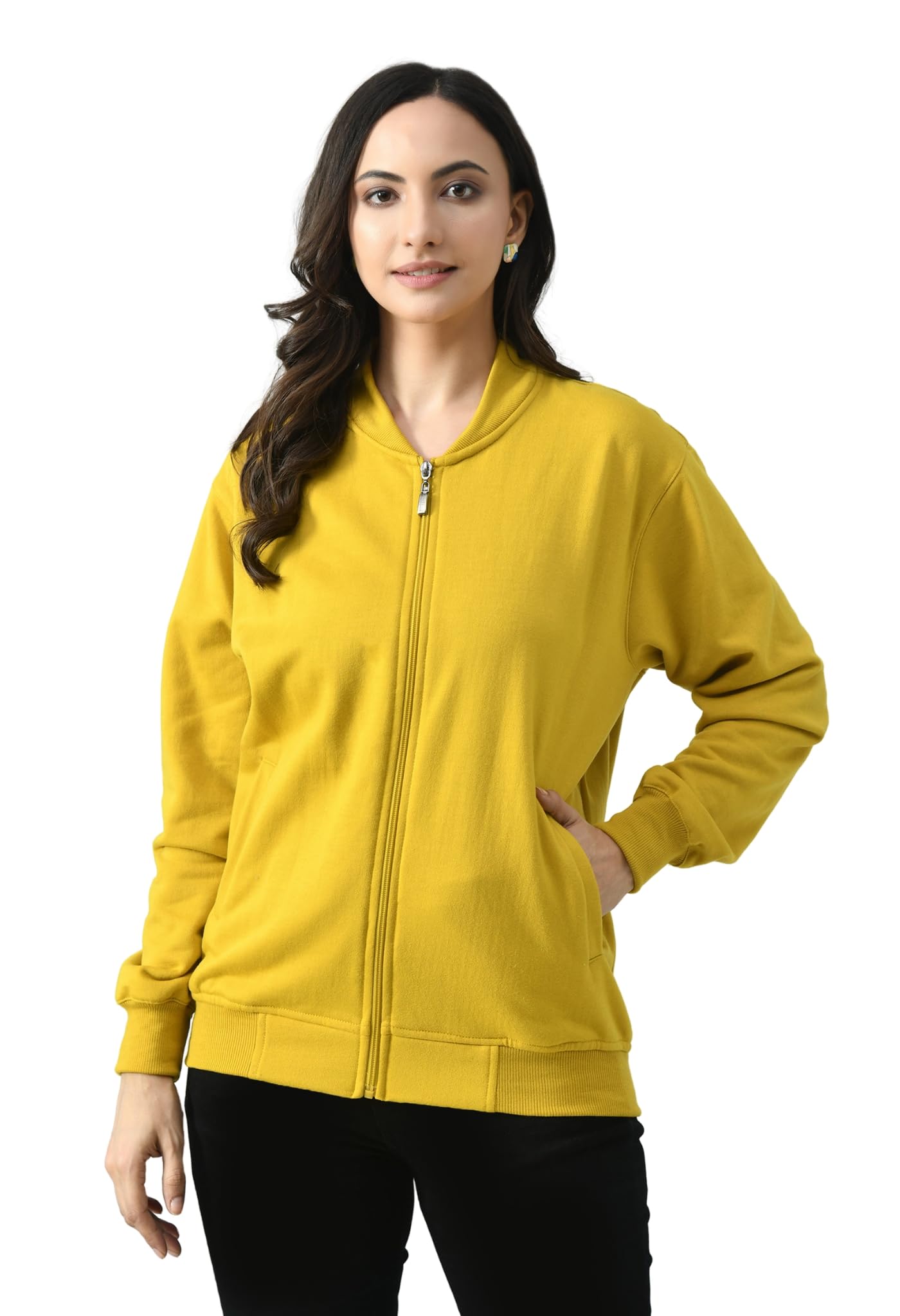 Women's Fleece Winter Jacket with Rib Collar, Full Sleeves, Front Zip Closure, Dual Side Pockets, Soft Warm Fleece Fabric, Regular Fit Casual Outerwear-image-45