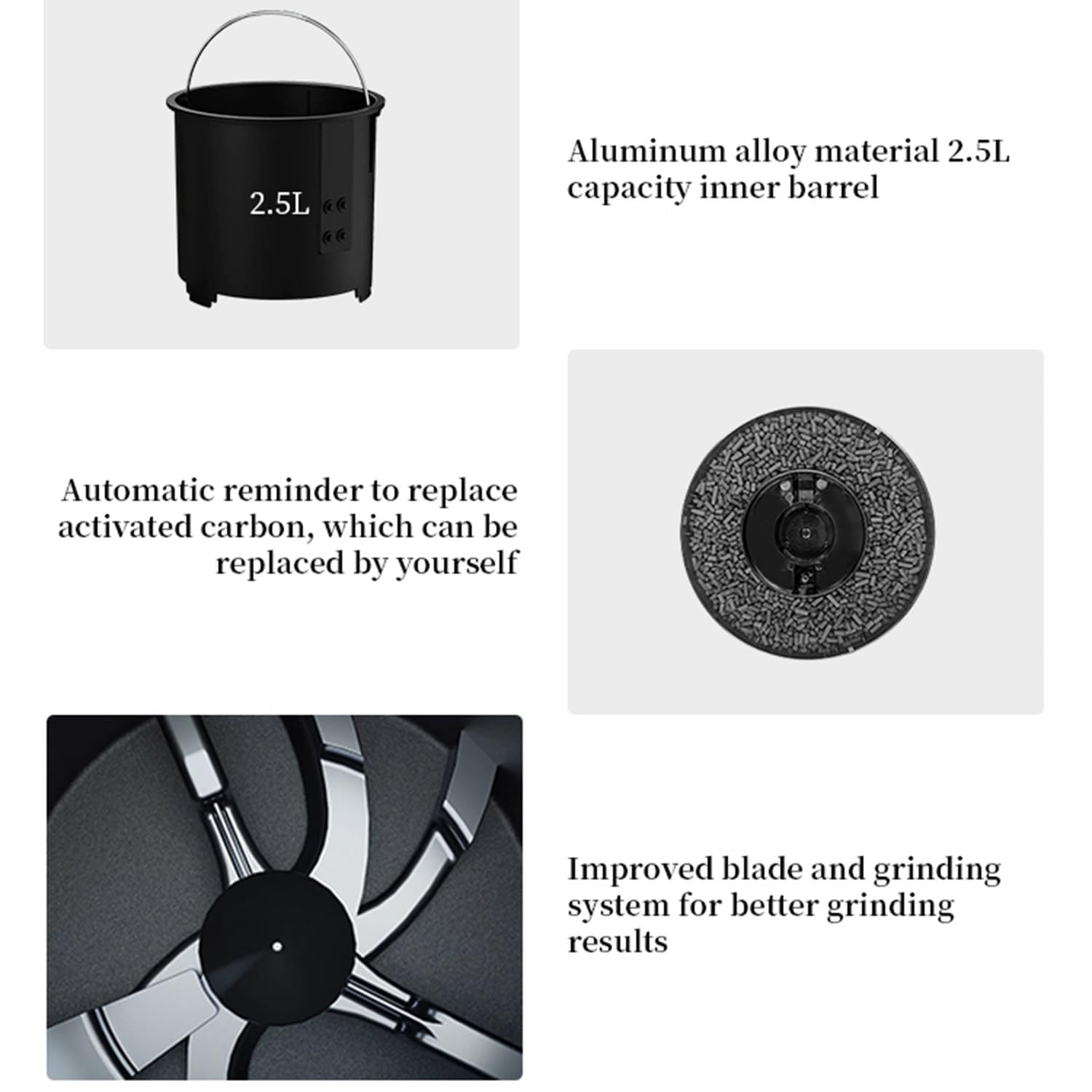 Qiang 500W Composter da Cucina per Rifiuti Intelligenti | Trasforma I Rifiuti in Compost con Un Solo Pulsante con Il Contenitore per Compost da Banco Elettrico 2,5L,White
