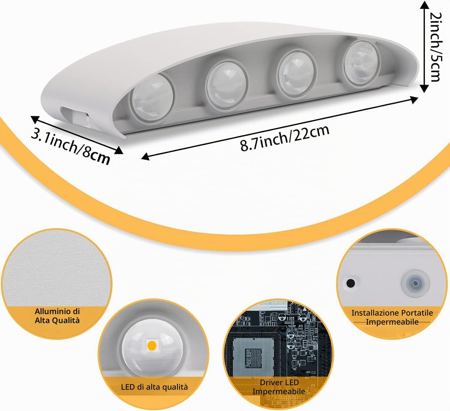 Lureshine 2 Pezzi Applique da Parete Interno, Lampada Interno LED Moderno Up Down Alluminio Pressofuso 8W Applique da Esterno LED 3000K Bianco Caldo per Soggiorno, Camera da Letto, Corridoio