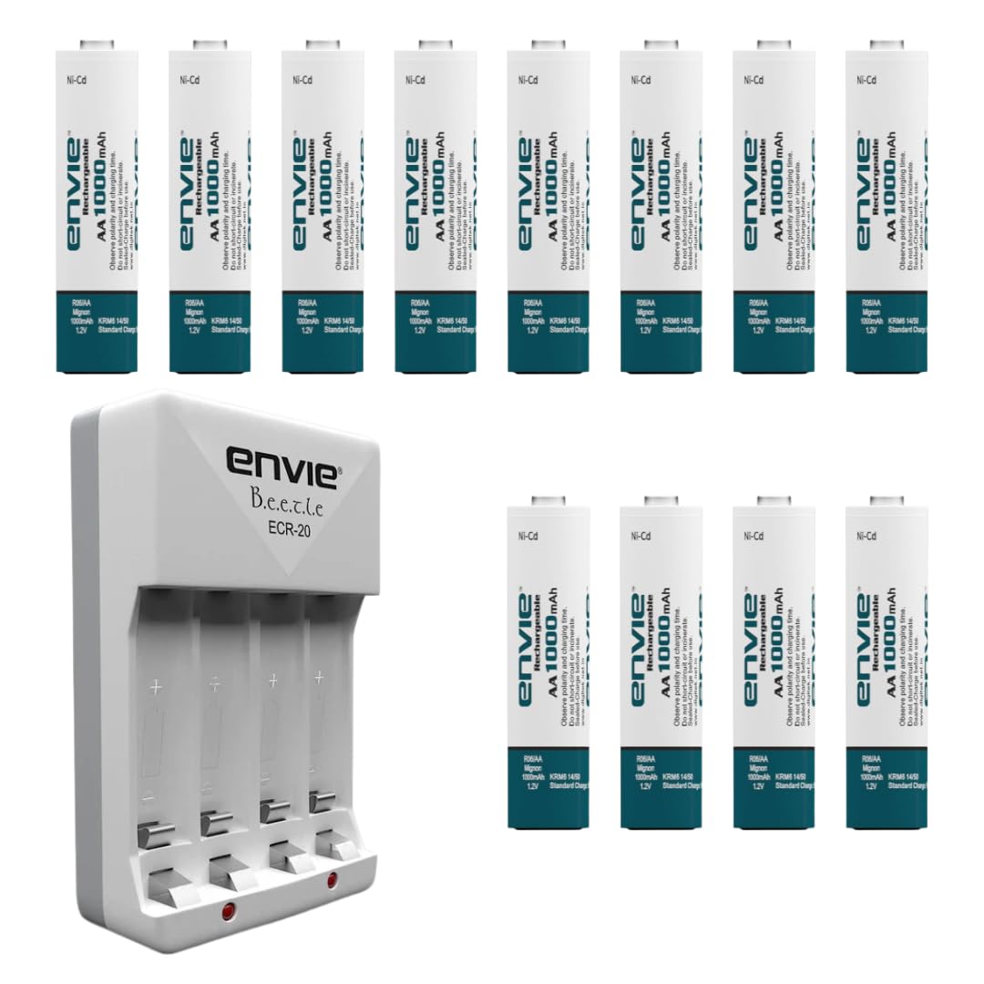Rechargeable AA Battery Charger Combo | 1000mAh Ni-Cd Rechargeable AA Batteries + Beetle ECR-20 Charger | Ideal for Toys, Remotes, Clocks, Mouse & Household Devices | Pack of 12+1-image-37