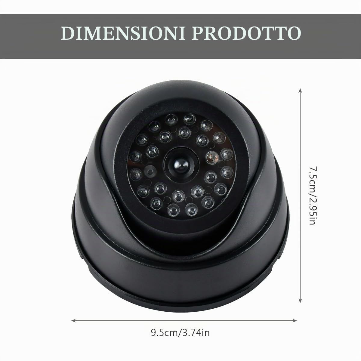 Telecamera Finta Esterno con Led 2PZ CCTV Fittizia Nero a Batteria