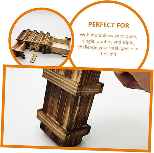 Miniatura 6 de LALAFINA Caja de juguete rompecabezas único titular de dinero para regalo en efectivo de madera tres cerradura abierta niño