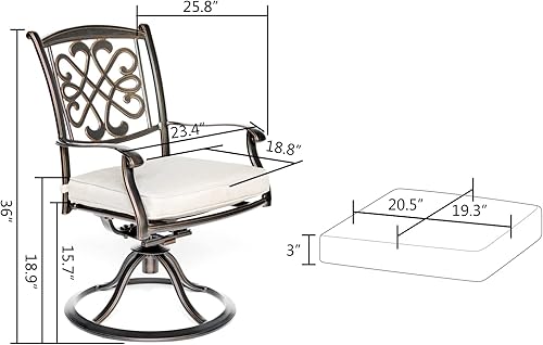 Miniatura 3 de Juego de 2 sillas giratorias de aluminio para patio, sillas mecedoras suaves para todo tipo de clima, sillas bistró con 4 cojines de asiento para