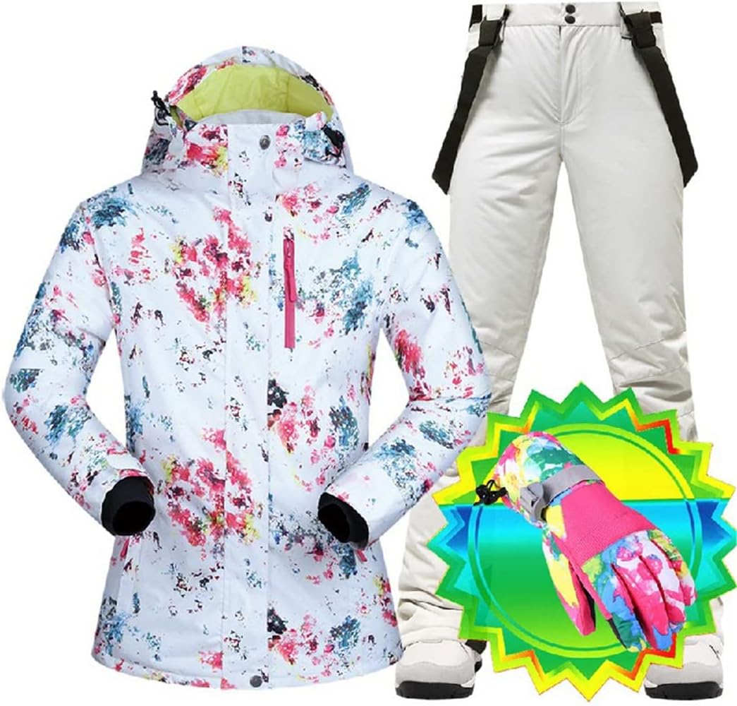 Haitpant Ski Suit Women Warm Waterproof Winter Snow Snowboard Jackets and Pants Winter Touch Screen Ski Gloves