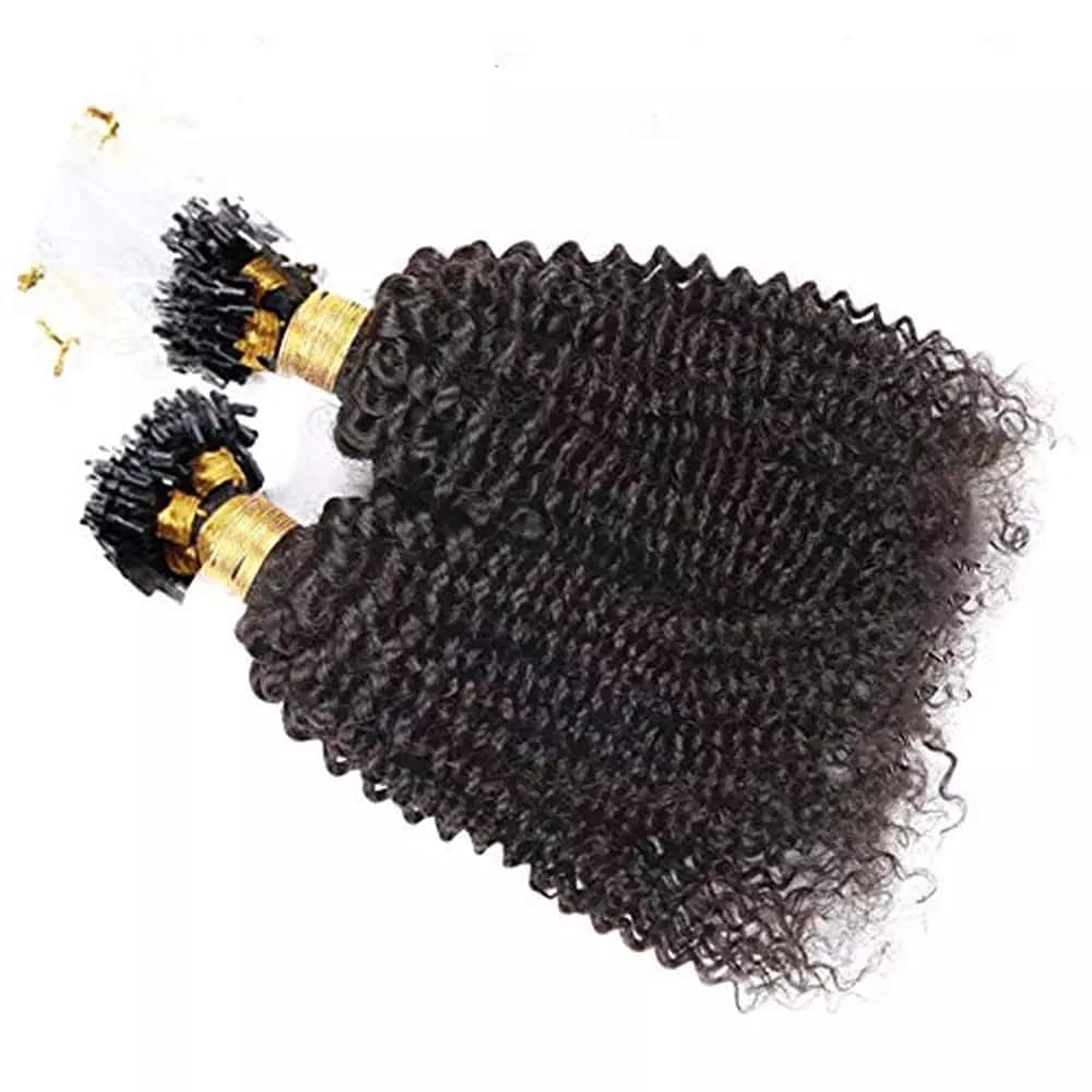 Kinky Curly Micro Loop Human Hair Extensions Pre Bonded Small Curly Brazilian Micro Ring Hair Extension Micro Beads Human Hair 100strands 100g (12inch 100strands, #1(Jet Black))