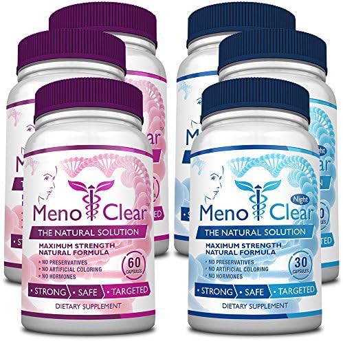 Menoclear Day + Night - Menopause Supplement Relieves Hot Flashes, Mood Swings, and More- Maximum Strength All Day Support - 3+3 Bottles - 100% Natural