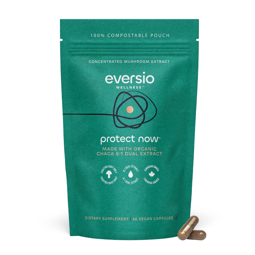 Protect Now Organic Chaga Mushroom Supplement - 8:1 Dual Extract in 60 Vegan Capsules (450mg) 60 Servings – Organic Wild-Harvested Chaga