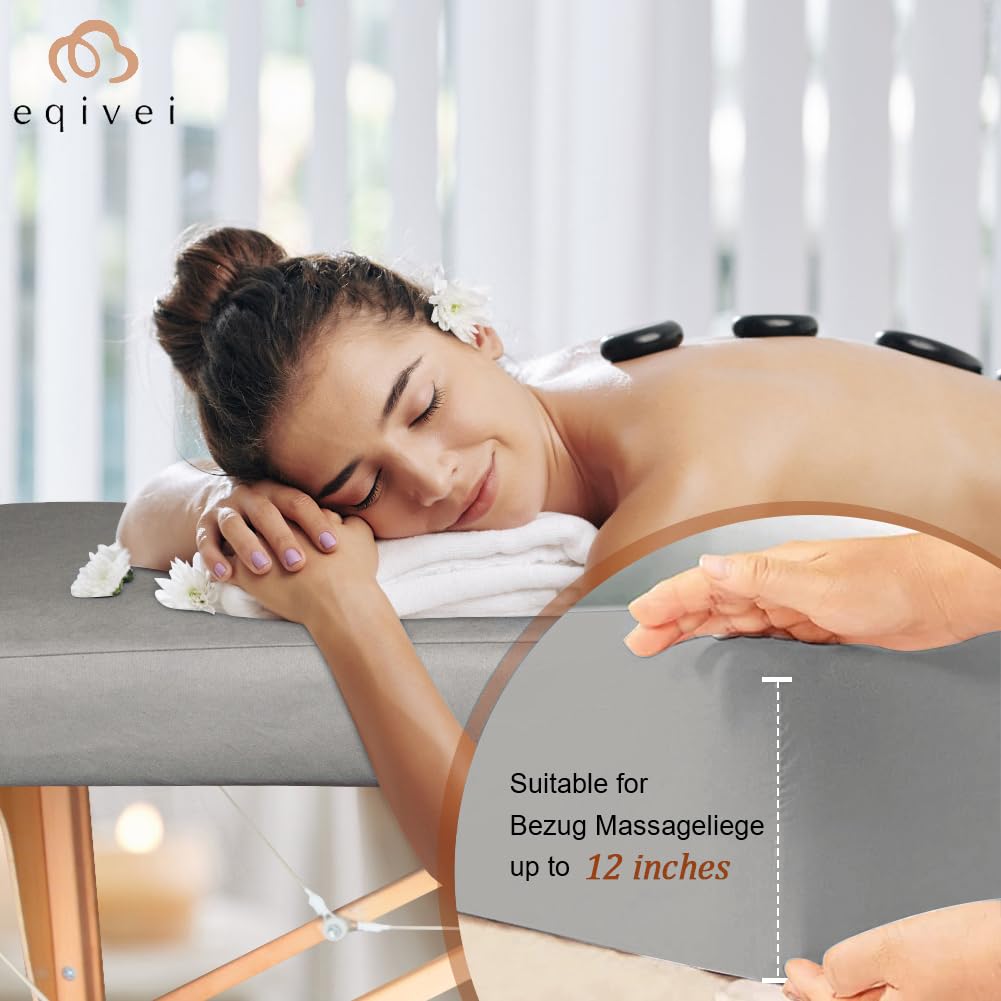 Eqivei 2 Stück Bezug für Massageliege mit Loch, Massageliege Bezug Waschbar, Spannbezug für Massageliege, Atmungsaktive 70 x 190 x12cm,Grau