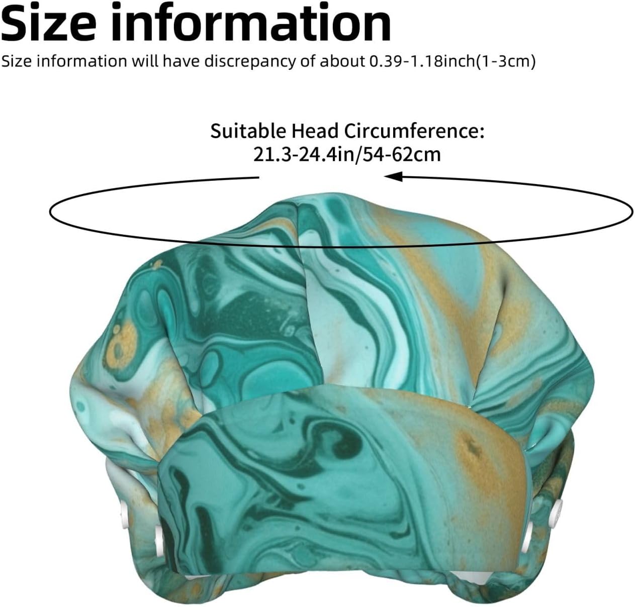 Teal and Gold Marble Bouffant Cap with Buttons, Sweatband Cap