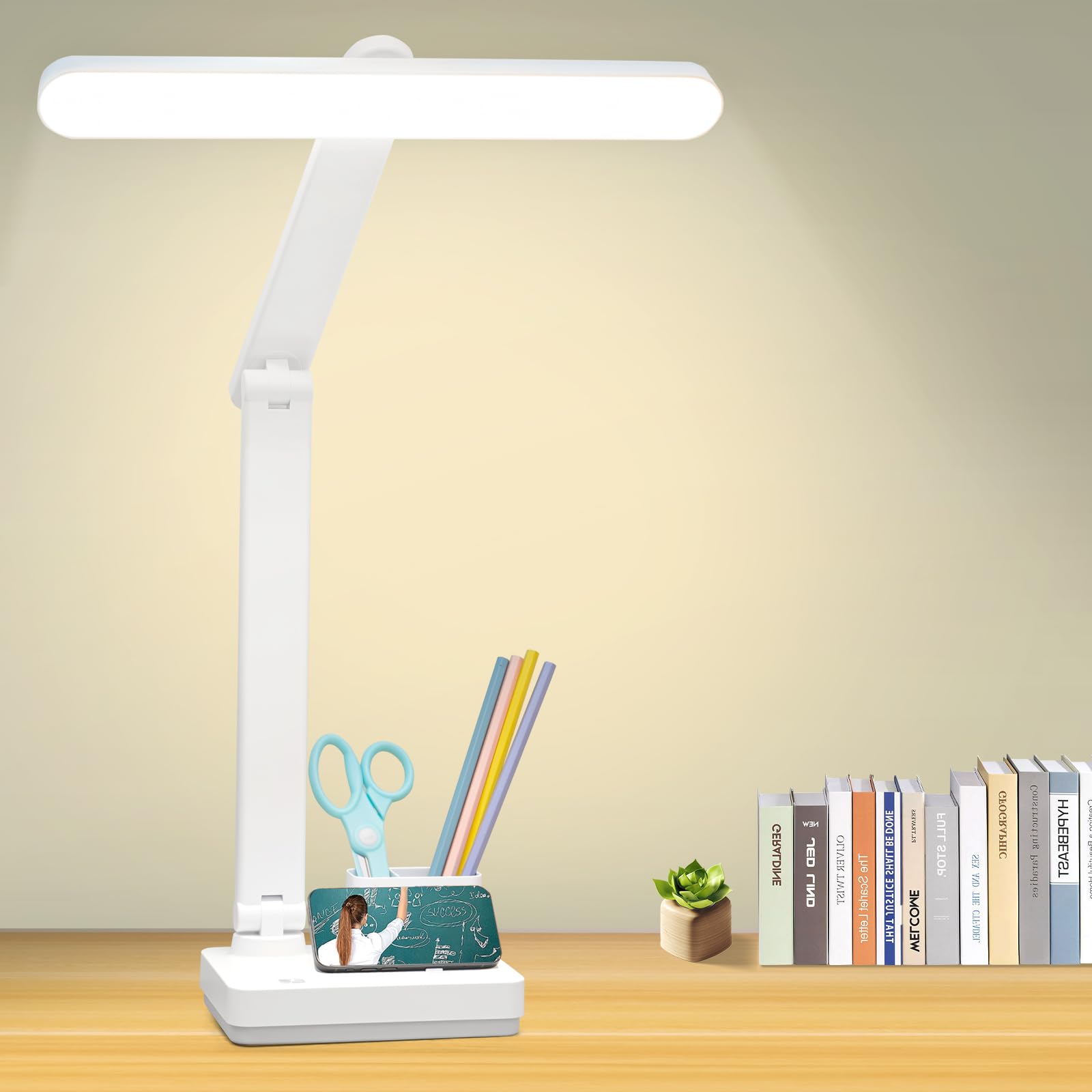 Lampara Escritorio Sin Cable Recargable Bateria Grande 4000MAH Lampara de Mesa de Lectura,Lampara Mesita Noche Alta 60CM/Potencia 60 LED 8W/Toque Dimmbar/Multifuncione,für Infantil Dormitorio,Oficina