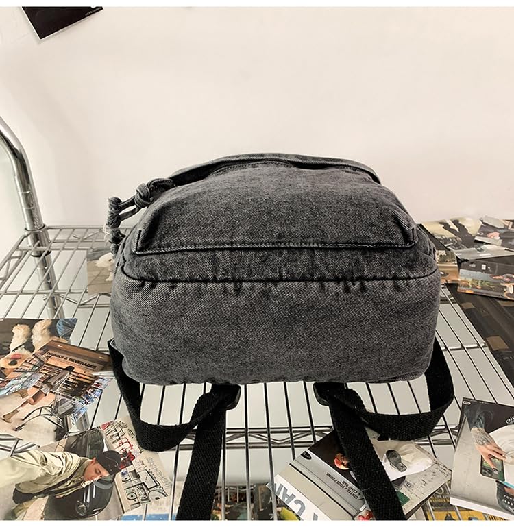 Denim Backpack Women's Men Casual Solid Color Lightweight Large Bag Going Out Christmas Gifts (grey,one size)4