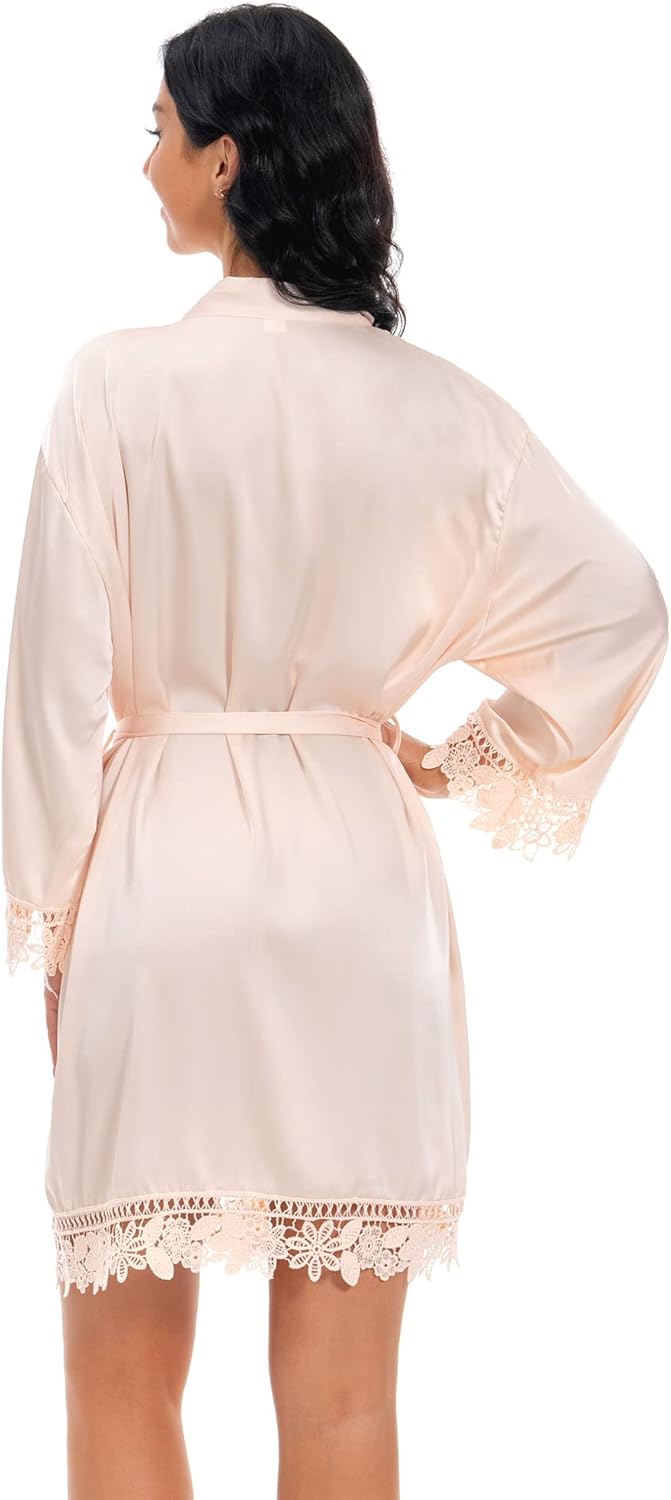 Women's Satin Robes Lace Silk Robe Bride Bridesmaid Robes Bridal Robes Soft Kimono Bathrobe - Image 5