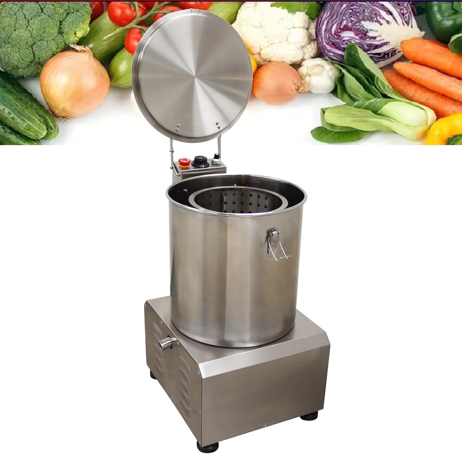 INTSUPERMAI Conmercial Salad Spinner Stainless Steel Adjustable Speed Vegetable Water Thrower Dehydrator Fruit Vegetables Dryer Salad Vegetable Dehydrator 110V