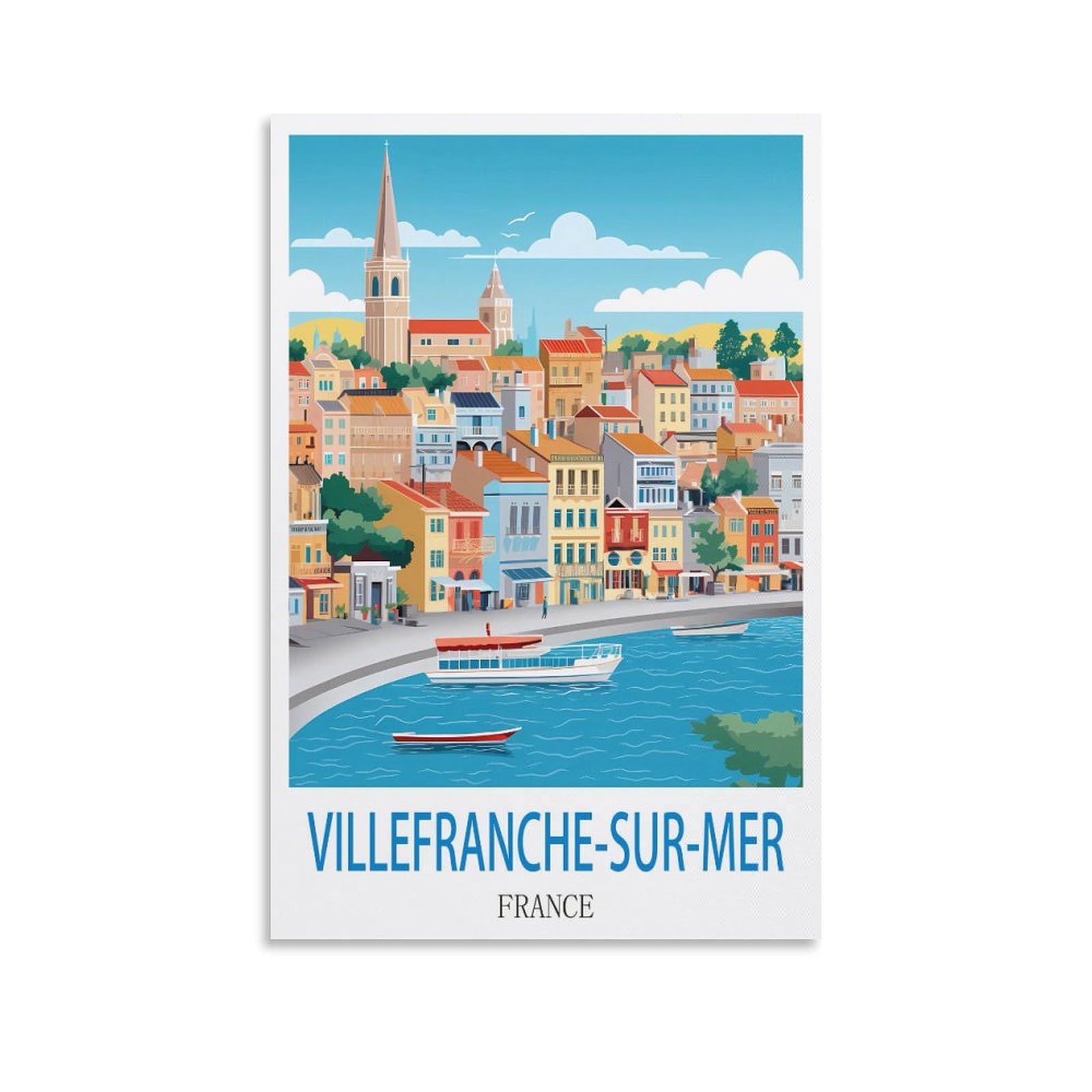 Fzyuen Unframe-Style Villefranche Sur Mer France Vintage Travel Poster 08X12inch(20X30cm) Canvas Wall Art Prints For Wall Decor Room Decor Bedroom Decor