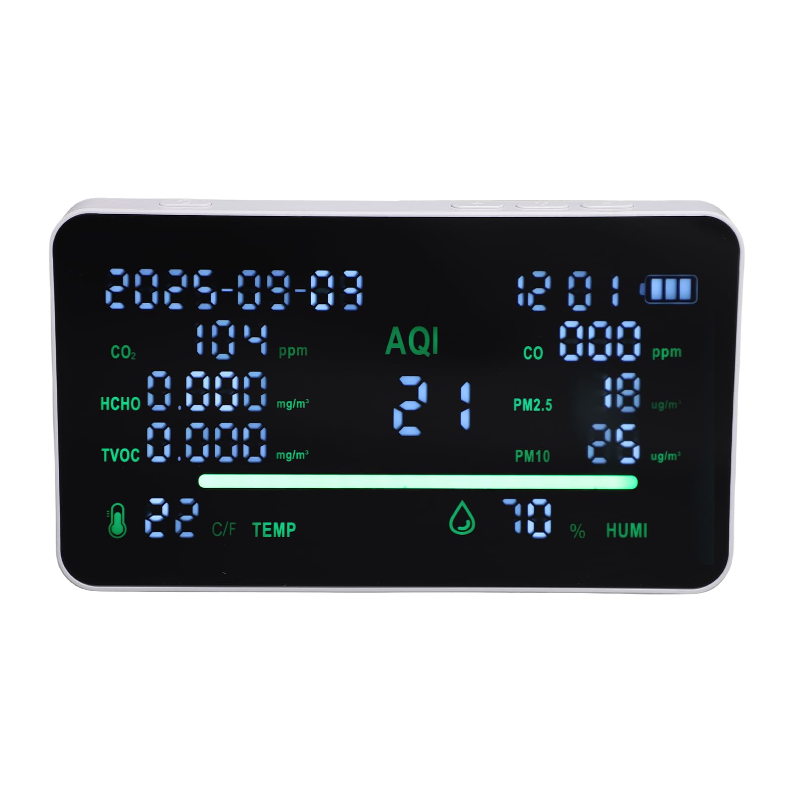 YDuupxe Monitor de Calidad del Aire Interior, 11 Indicadores, Pantalla a