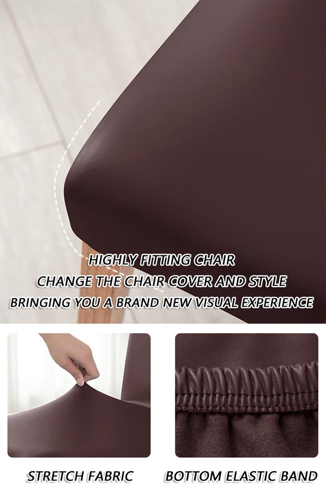 Stuhlhussen für Esszimmerstühle,wasserdichte PU-Leder Stuhlhussen-Set 2/4/6 Stück,Dehnbarer Universeller Esszimmer-Stuhlhussenschutz,Abnehmbar und Waschbar(Beige,Set of 4)