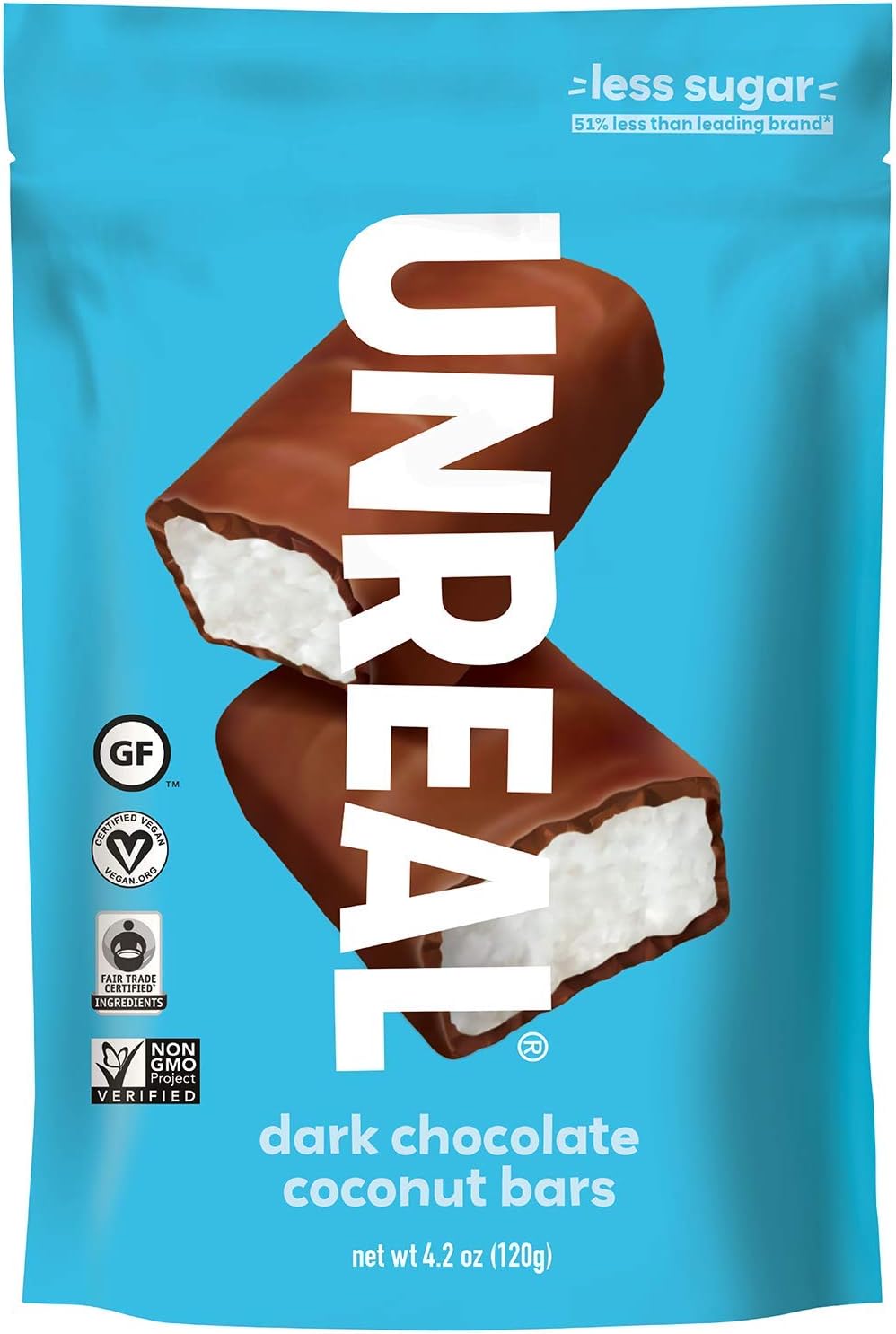 Dark Chocolate Coconut Bars | 3g Sugar | Certified Vegan, Gluten Free, Fair Trade, Non-GMO | No Sugar Alcohols or Soy | Pack of 6