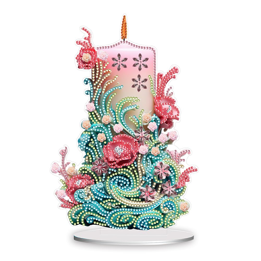 ENCOMAG DIY 5D Flowers Candle Diamond Painting Desk Ornaments Kits Rhinestones Diamond Art Desktop Ornament for Table Office Home Decoration Housewarming Birthday Gift