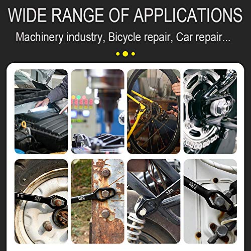 Huofse Double End Multifunctional Universal Wrench,8Mm-22Mm Self-Tightening Adjustable Wrench Set Tools, Chrome Vanadium Steel, Black #TOP6