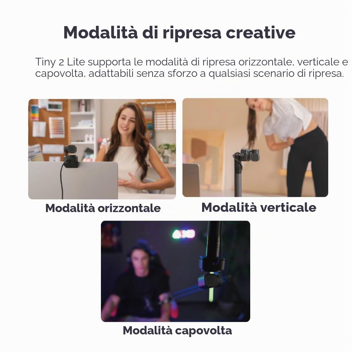 OBSBOT Tiny 2 Lite PTZ 4K Webcam 1080P@60fps HDR, Fotocamera PC | Tracciamento AI, Microfoni con Riduzione del Rumore AI, Controllo Gestuale, Autofocus, Plug&Play, Ideale per il Gaming o
