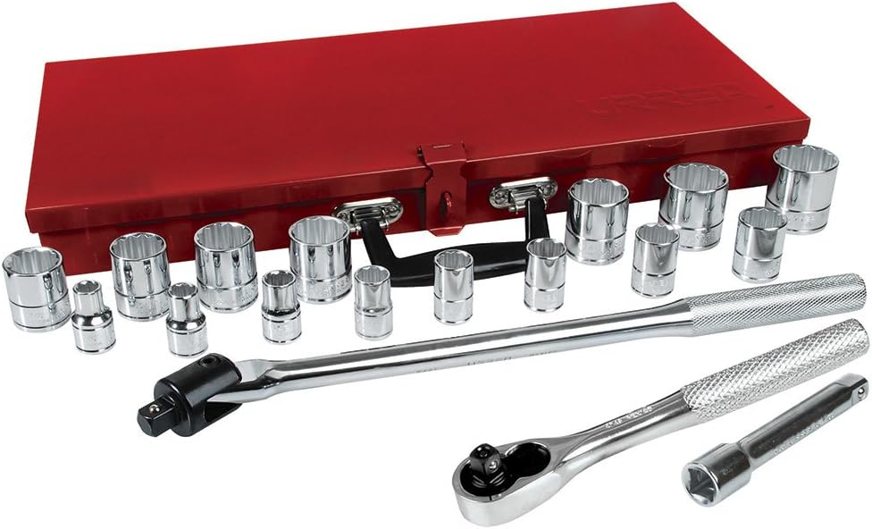 Urrea 54120 1/2-Inch Drive Chrome Socket Set, 18-Piece