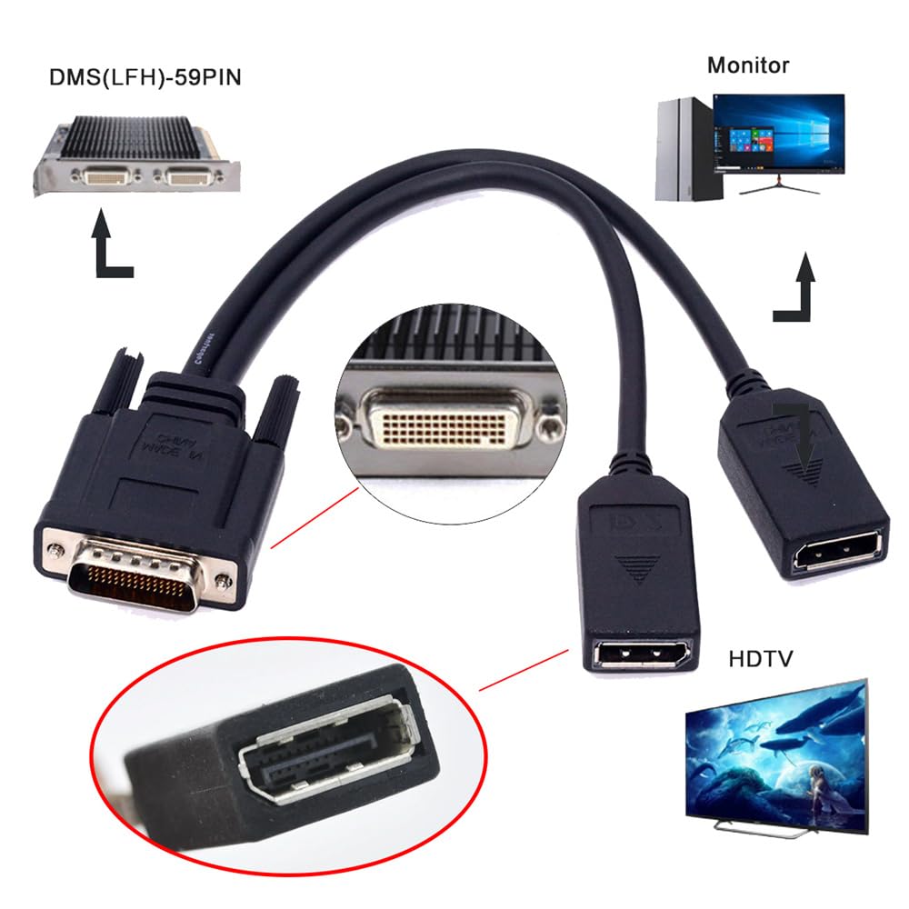 JSER DMS-59Pin Male to Dual DP Displayport Female Splitter Extension Cable for PC Graphics Card