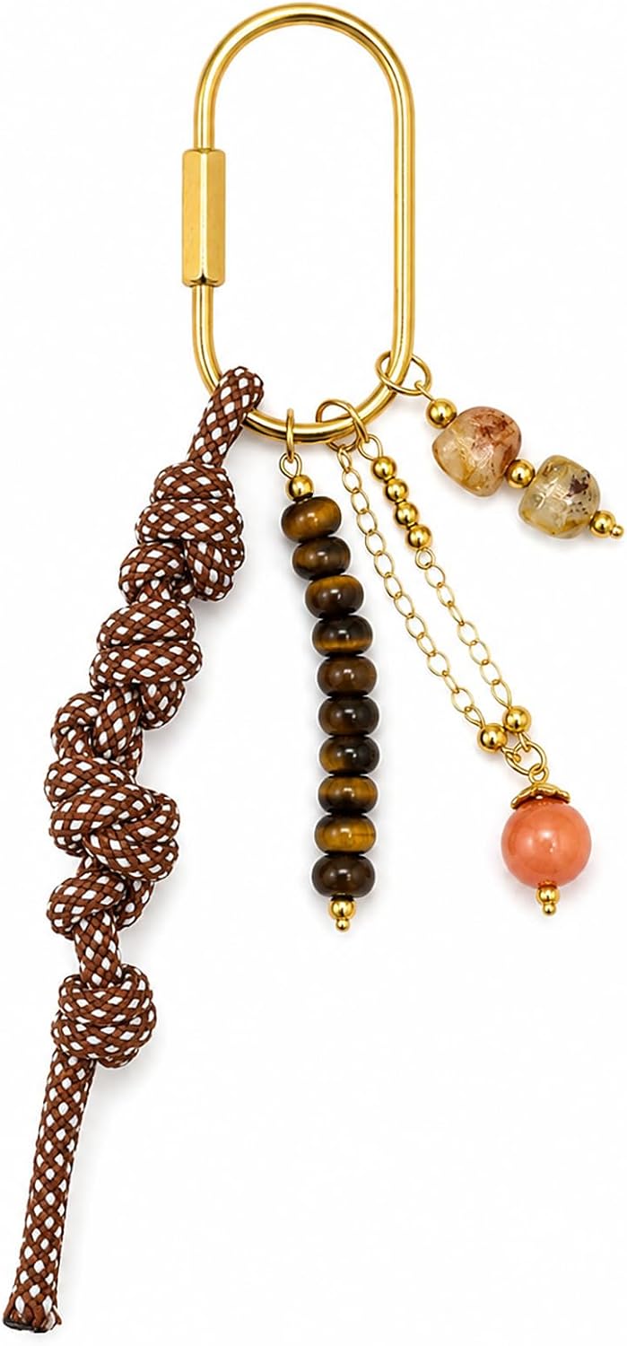Handmade Colorful Beaded Bag Charm Keychain with Brass Key Rings for Purses