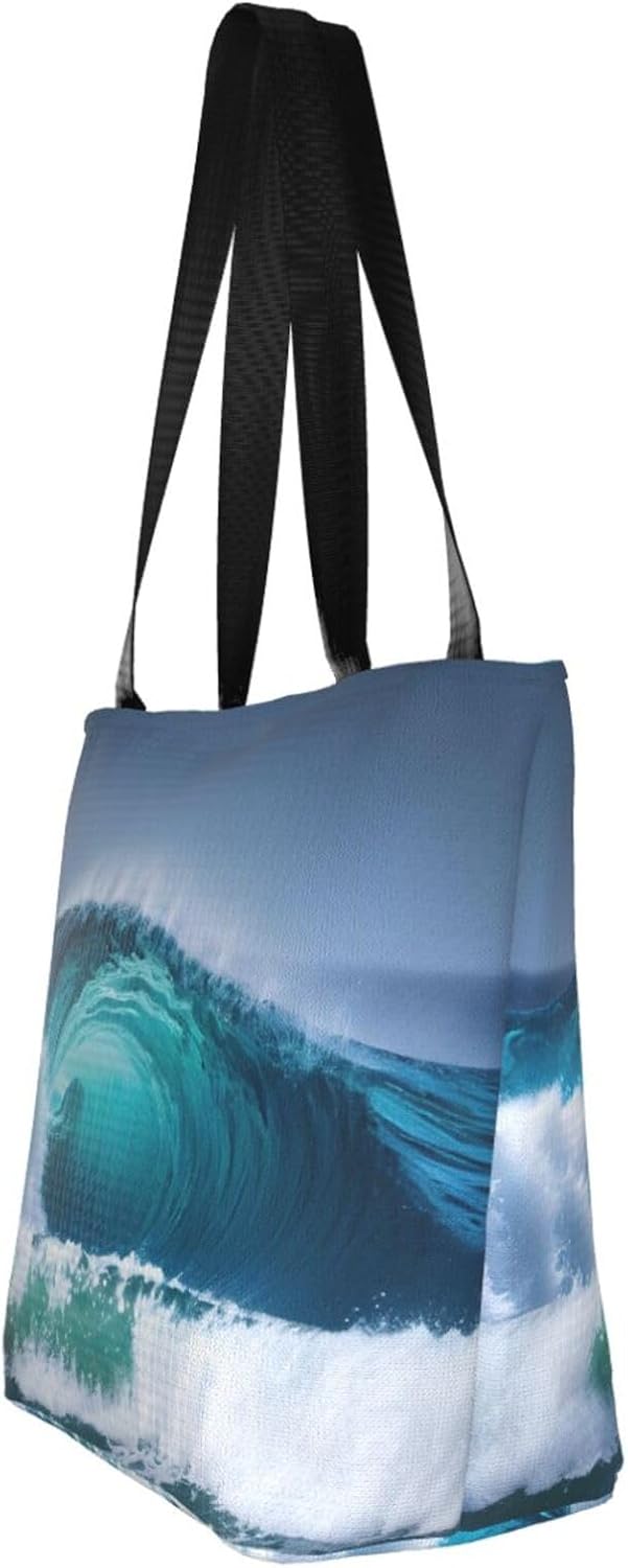 Ocean Wave Print Comfortable Summer Shoulder Bag Canvas Tote Travel Beach Hiking Shopping Weekend