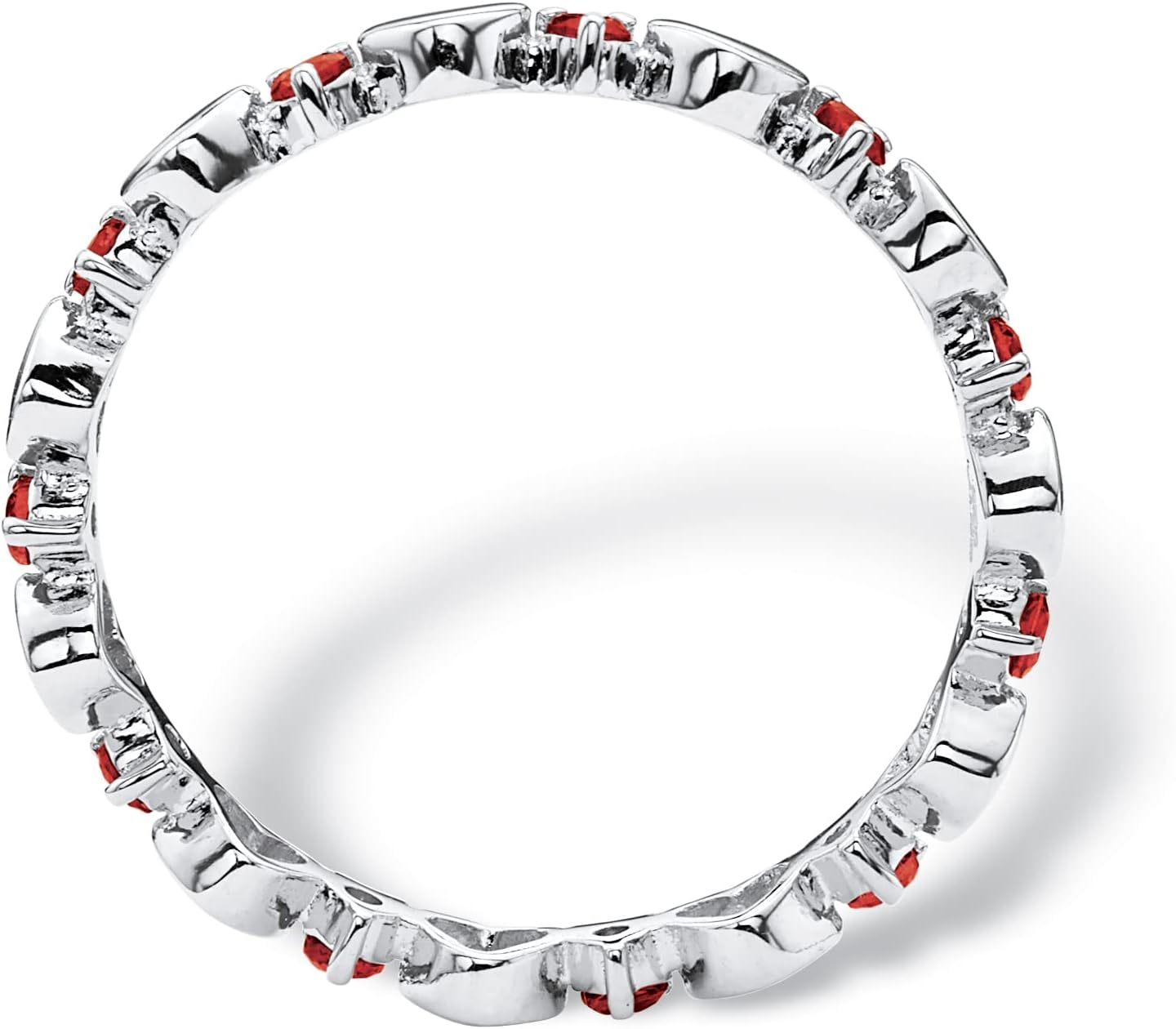 PalmBeach Sterling Silver Round Simulated Birthstone Heart Eternity Ring Sizes 5-10