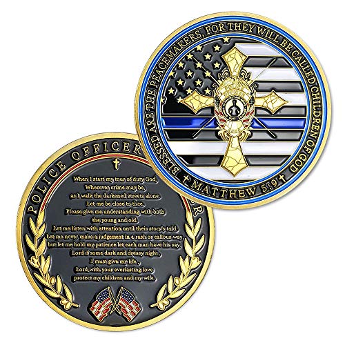 Law Enforcement Challenge Coin Thin Blue Line Police Officer Prayer Coin
