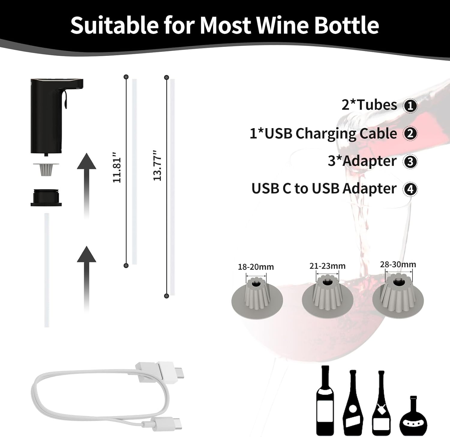 JINJUNYE Electric Wine Dispenser, One-Touch Decanter, 1-999ML Dispensing Set, Power Bank & Self-Clean, Automatic Wine Aerator Pourer for Most Bottles, USB Rechargeable