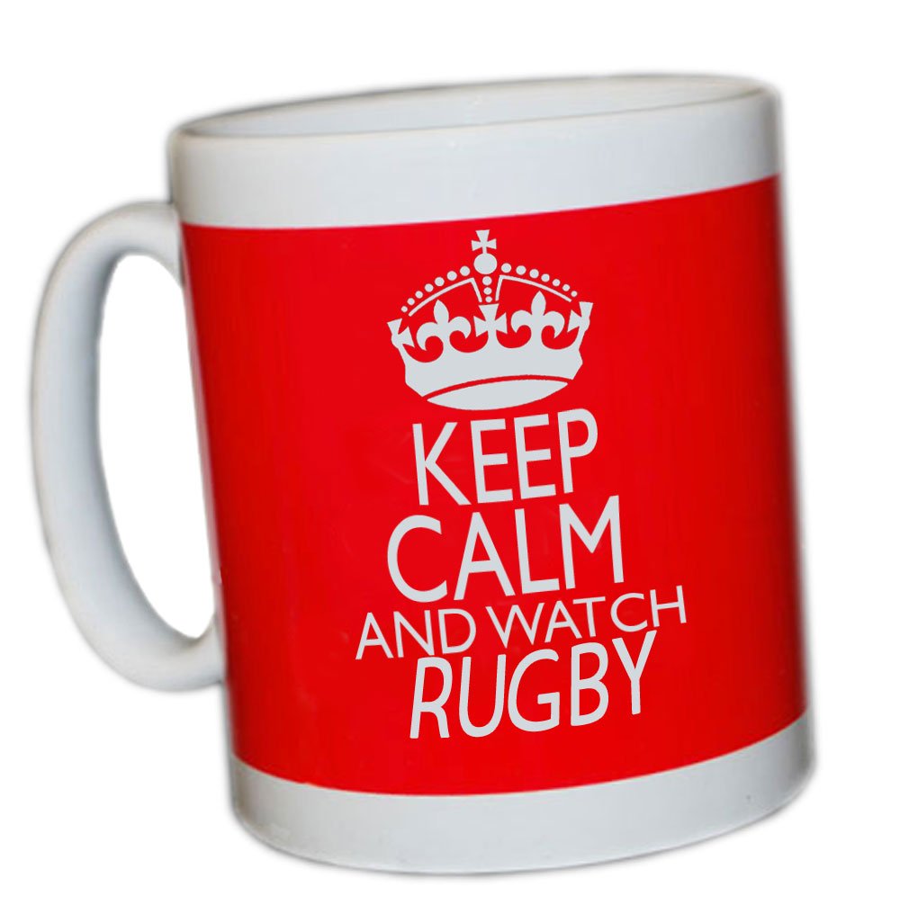 K&H Red,White Keep Calm And Watch Rugby (Red) Mug