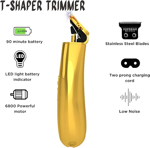 Miniatura 2 de Supreme Trimmer T-Shaper ST5200  Cortadora de pelo profesional para hombres  Recortadora de pelo inalámbrica con forro cero huecos  Cromo dorado
