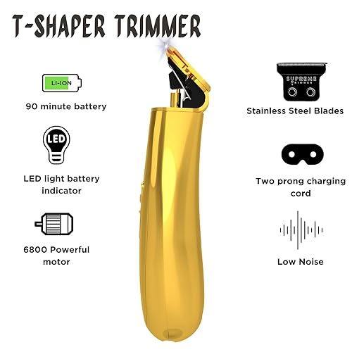 Miniatura 2 de SUPREME TRIMMER - Cortadora de pelo profesional ST5200 para hombre - Cortadora de pelo de peluquero sin cordones - Moldeador de barba dorado en T