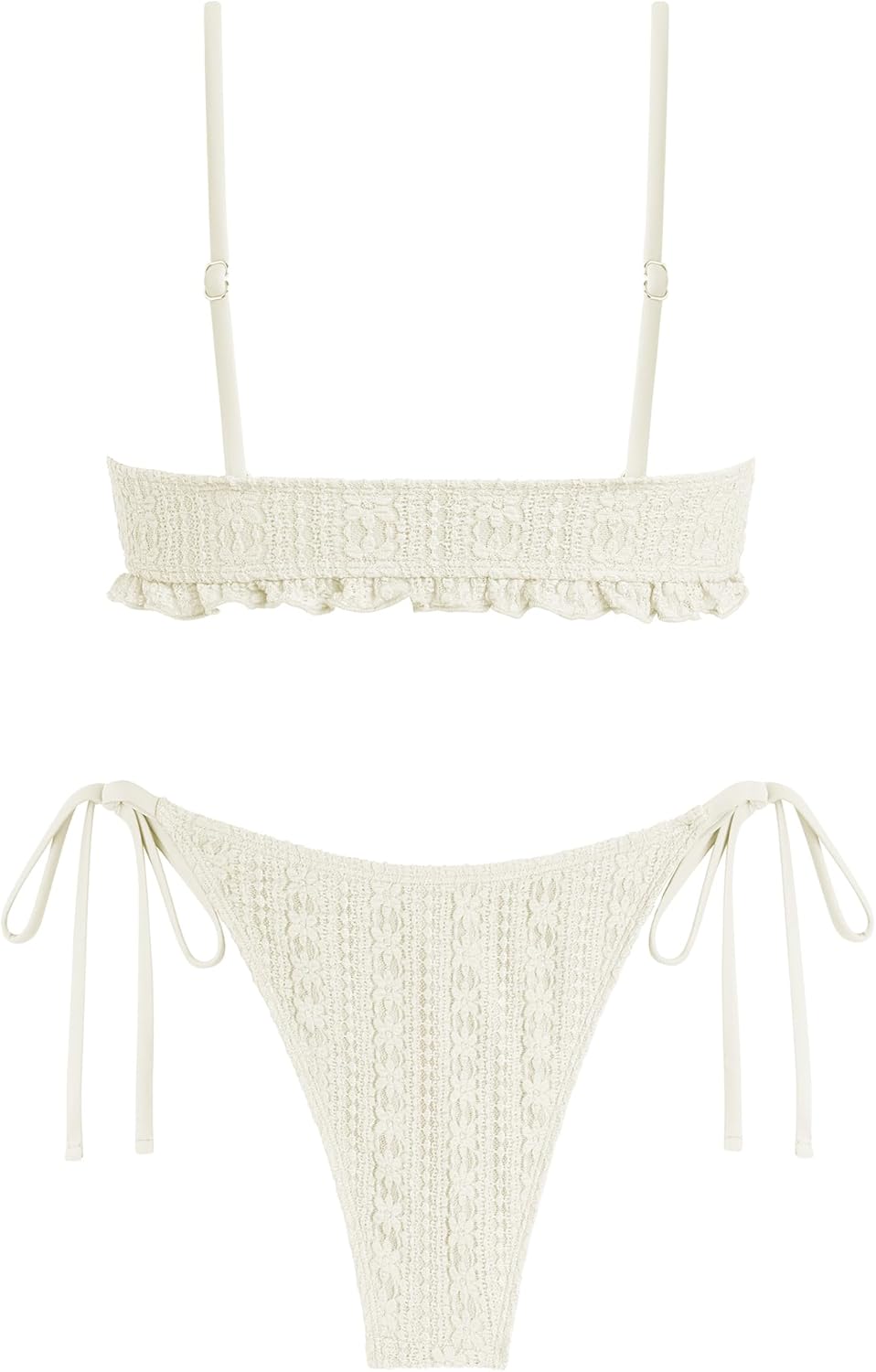 ZAFUL Women's Triangle Bikini Front Tied Print Swimsuit Lace Picot Edging Padded Two Piece Bathing Suit - Image 2