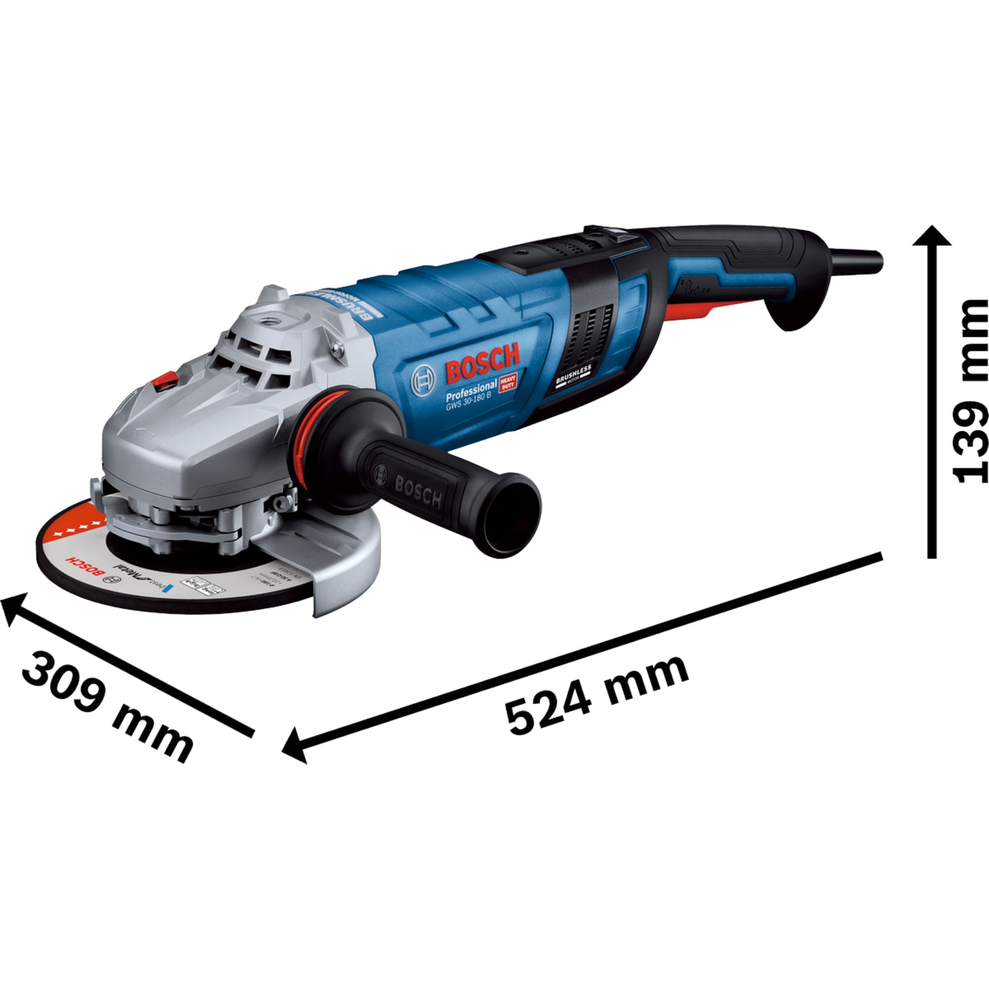 Bosch Professional Smerigliatrice angolare GWS 30-230 B (KickBack Control e freno, incl. GWS 30-230 B, chiave a due perni, dado di serraggio, cuffia di prot. regolabile, impugn. suppl.)