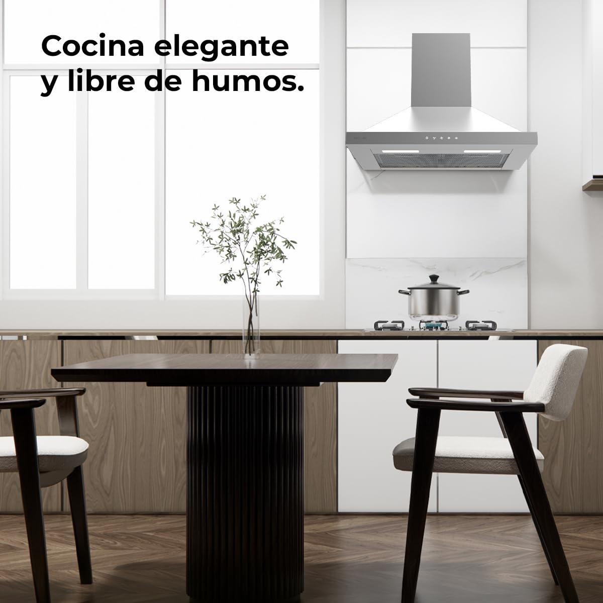 Cecotec Campana Extractora 60cm Piramidal Bolero Flux PT 604000 Inox A+++. Succión 427,6m3/h, 3 Velocidades, SS Touch Control, Acabado Inoxidable, Bajo Consumo, Motor DC, Luz LED, Filtros Incluidos
