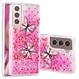 MEMAXELUS Compatible with Samsung Galaxy S22 Plus 5G Case Bling Glitter Case for Women Creative Shell Case Anti-Fall Quicksand Liquid Soft Phone Case for Samsung S22 Plus 5G 5G TPU Pink Butterfly XY