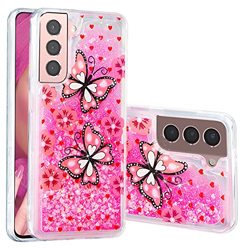 MEMAXELUS Compatible with Samsung Galaxy S22 Plus 5G Case Bling Glitter Case for Women Creative Shell Case Anti-Fall Quicksand Liquid Soft Phone Case for Samsung S22 Plus 5G 5G TPU Pink Butterfly XY