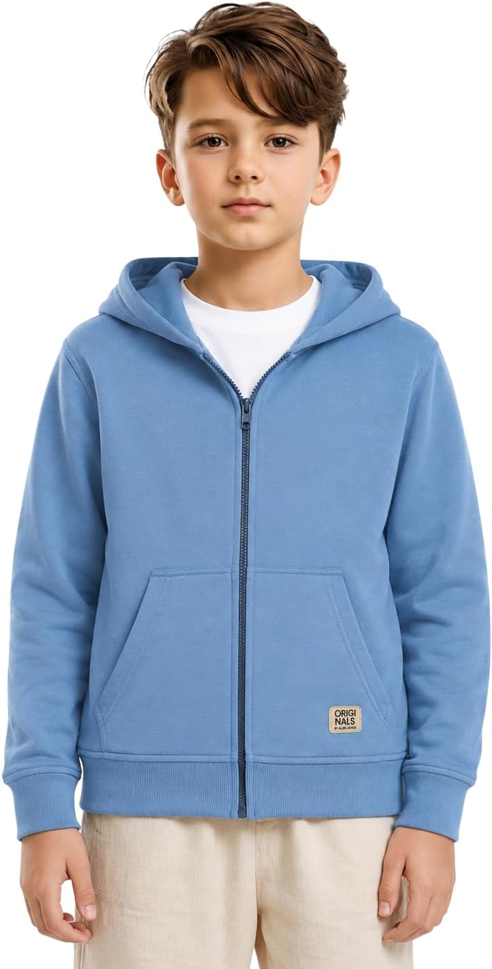 Boys Regular Fit Zipper Hooded Sweatshirt | Kangaroo Pocket & Drawstring Hood